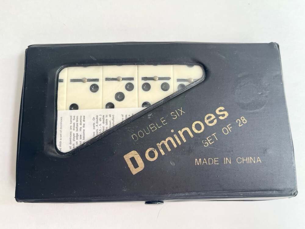 Double Six Dominoes Set of 28 in Black Vinyl Snap Close Case